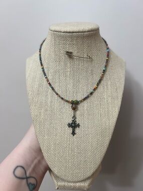 #36.Handmade Boho Necklace with Cross
